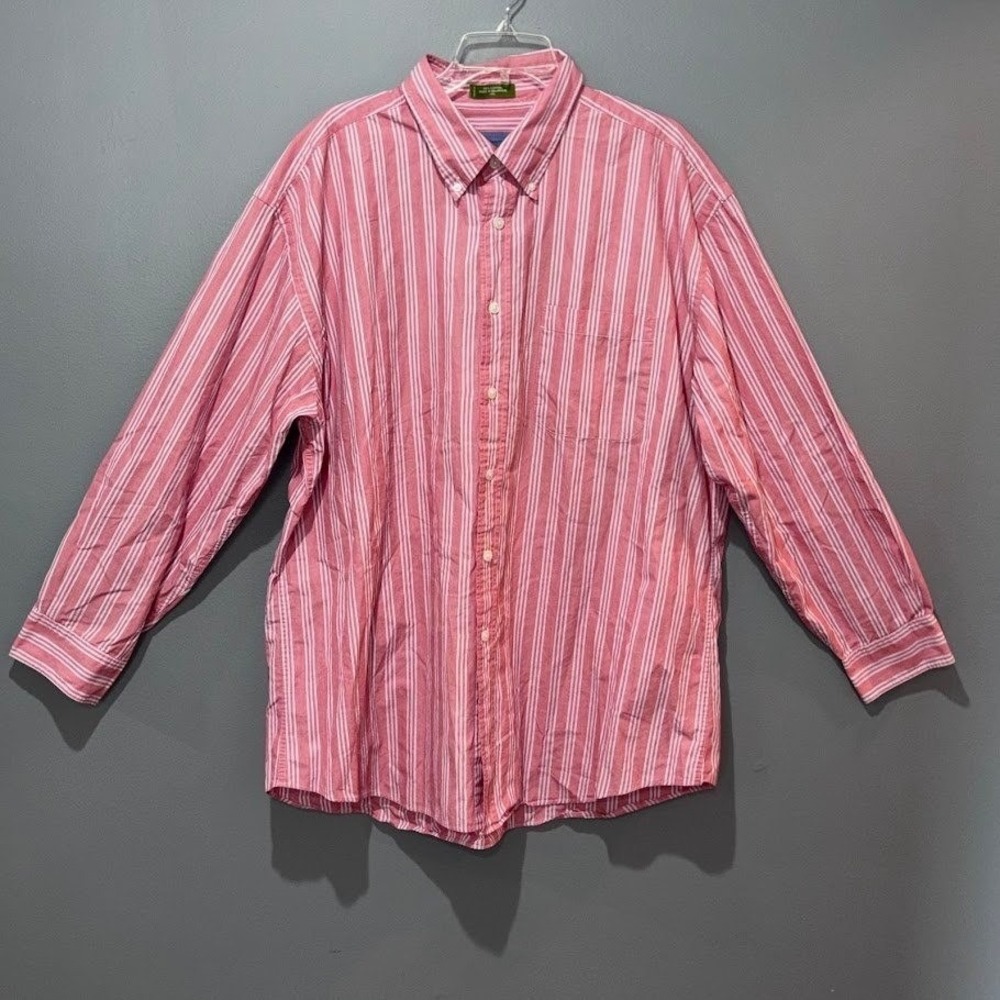 Orvis Mens XXL Red White Striped Button Down Shirt 100% Cotton Long Sleeve XXL